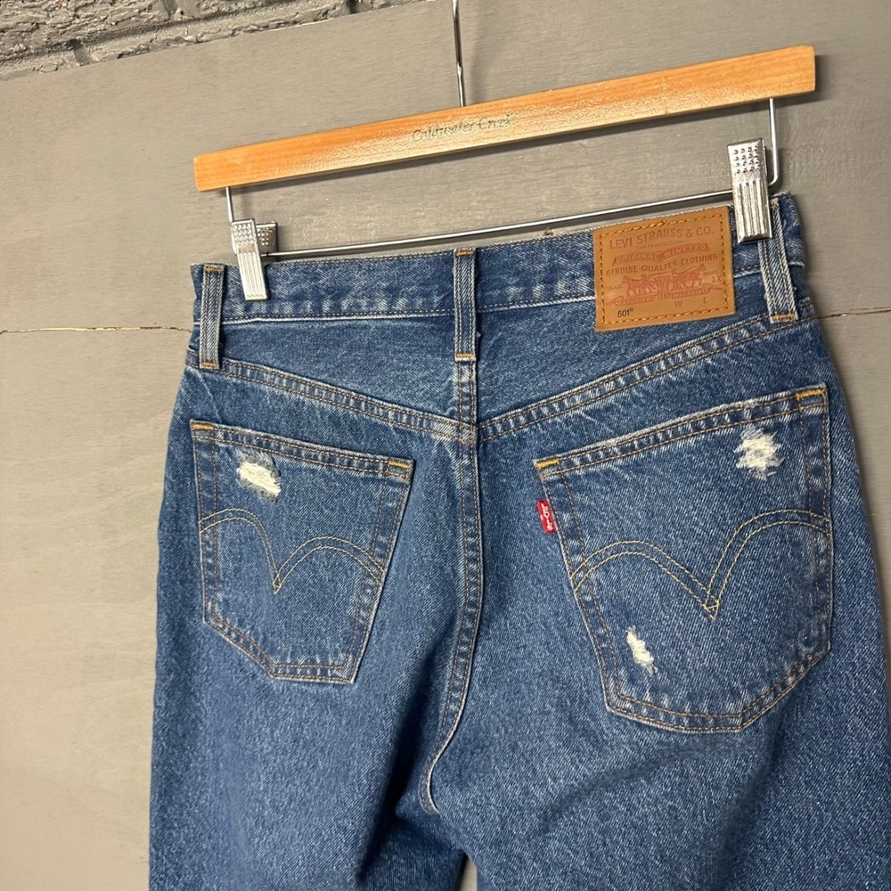 Levi Strauss Co 501 Jeans Distressed Blue Button Fly Straight Leg W25 L26
